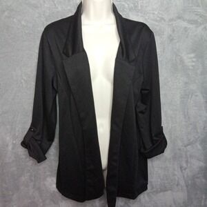 Massini Womens Large Black Cardigan Open Front Roll Tab sleeve